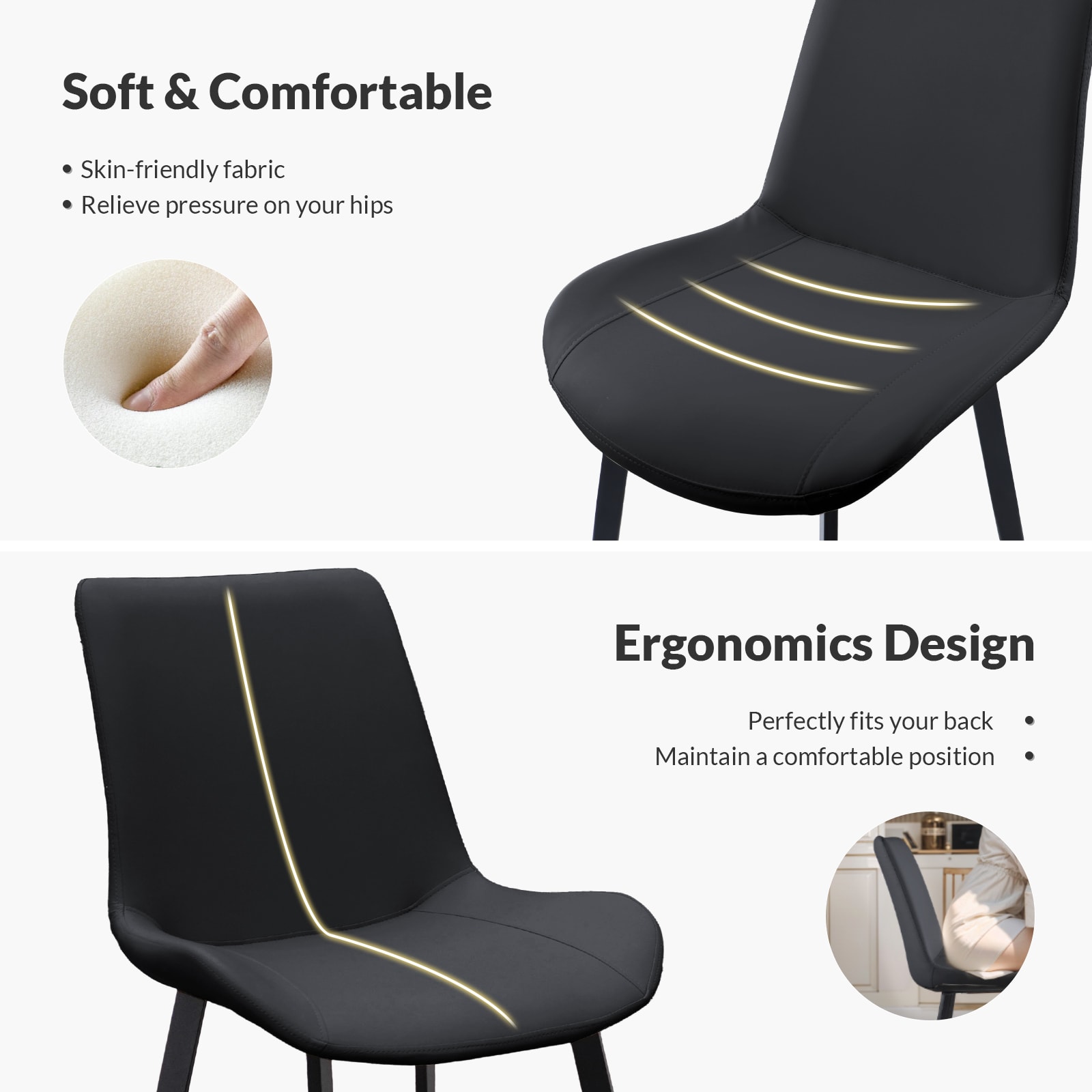 Black PU Leather Dining Chair With Metal Legs, Modern Upholstered Chair Set Of 4 For Kitchen, Restaurant, Living, Meeting Room_voghion.com